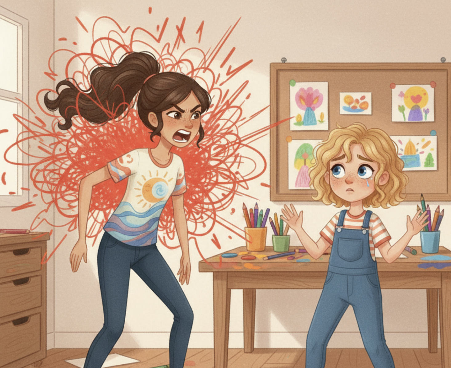 Illustrated SEL story scene from Story Bridge showing relatable student emotions