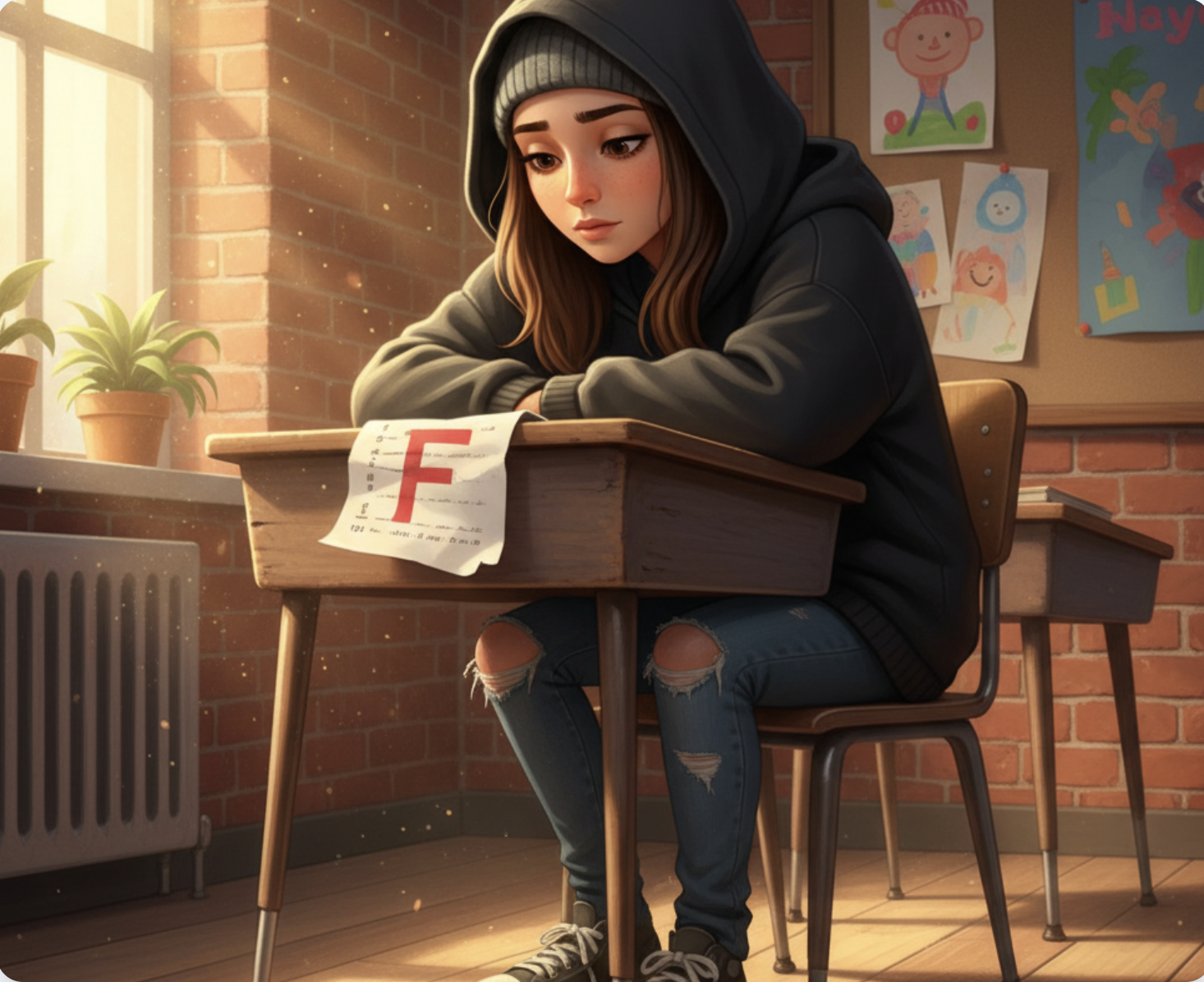 Illustrated Story Bridge scene of a student facing challenges at school